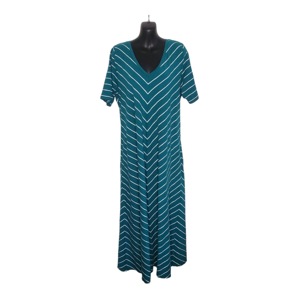 J Jill Womens Maxi Dress Size Large Green Chevron Stripe Cotton Modal